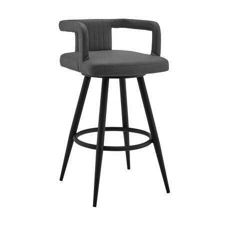 Armen Living Gabriele 26" Gray Faux Leather and Black Metal Swivel Bar Stool LCGBBABLGR26